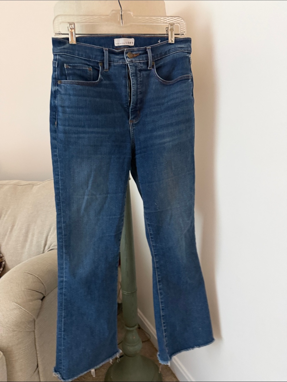 LOFT Dark Blue Flared Jeans with Raw Hem